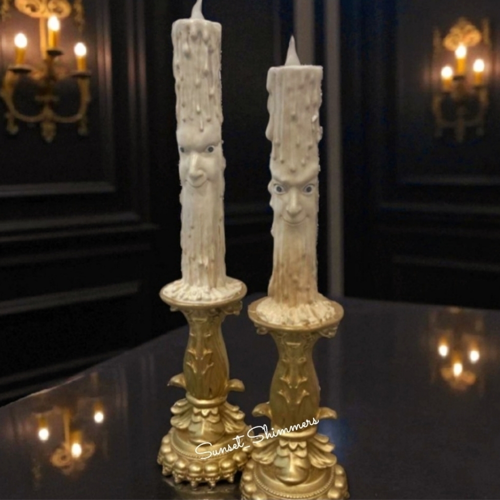 Disney Inspired Light Up Ghost Faced Taper Candle Sticks Skull Holders Halloween